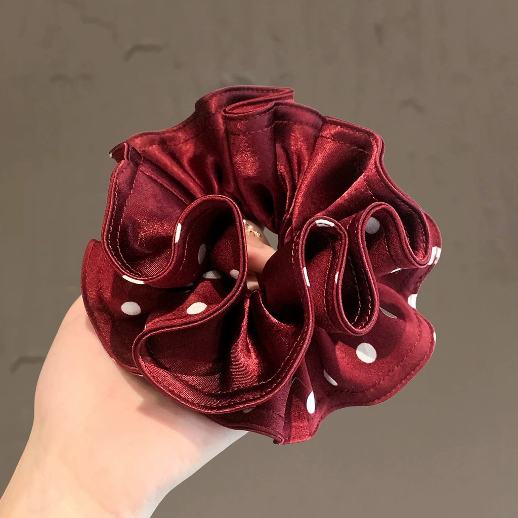 สริมชีย์Hair Tie สไตล์เกาหลี สีแดง เหมาะสำหรับบรรยากาศปีใหม่และสวมได้กับทุกโอกาส