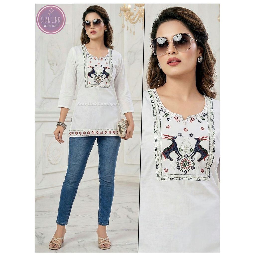 สั้น Kurti ปักตรงเรยอน Kurti สวมใส่ทุกวัน