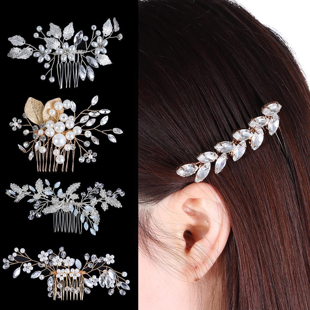 SMILE หวีผมที่ละเอียดอ่อนแฟชั่นใบมุก Tiara คลิปเจ้าสาว