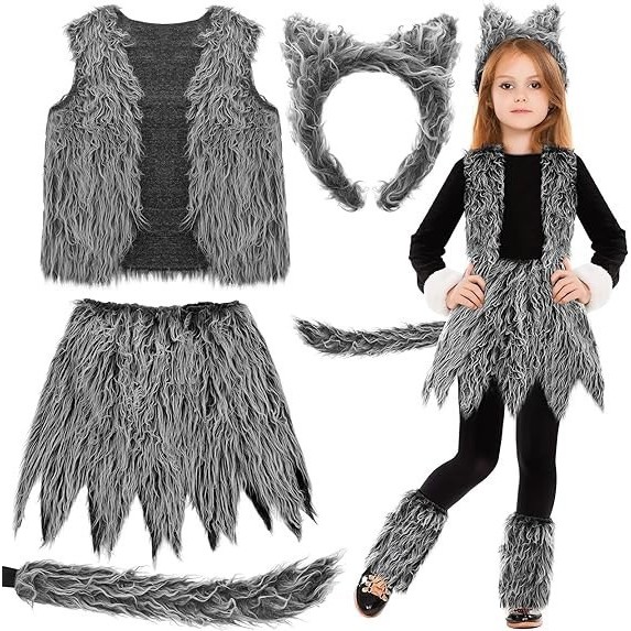 Premium In-Stock#100 Tianshuo School Wolf Costume Wolf Ears Head Button Mask Leg Warmers Children Ad