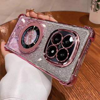 สําหรับ Xiaomi Redmi Note 15 14 Pro Plus 15 Pro+ Gradient Glitter แหวนวงเล็บแม่เหล็กชุบเคสโทรศัพท์กล้องป้องกันถุงลมนิรภัยกันกระแทกซิลิโคนอ่อนนุ่ม