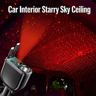M15 120W 5 IN 1 Retractable Car Charger พร้อม Starry Night Light สาย USB C Fast Charge สายไฟบุหรี่ไฟแช็กอะแดปเตอร์ PD QC3.0 สําหรับ IOS Android