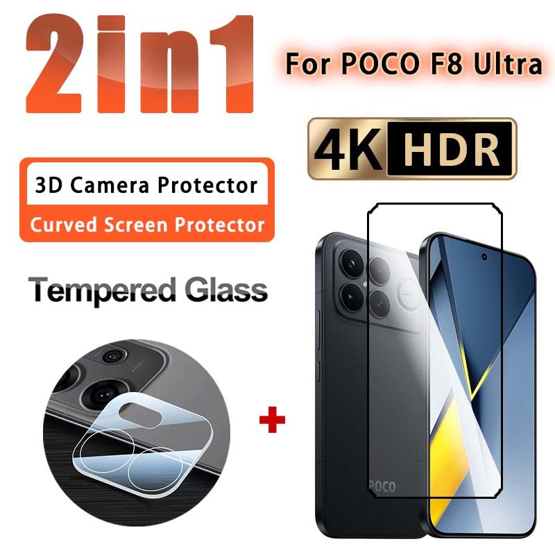 2 IN 1 ฟิล์มกระจกนิรภัย POCO F8 Ultra ฟิล์มแก้วสําหรับ POCO F8 F7 F6 F5 X7 X6 X5 M7 M6 M5 Pro Ultra 