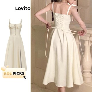 (KOL‘s pick) Lovito ชุดเดรสผู้หญิง ผูกเชือกด้านหน้า ด้านหลัง…