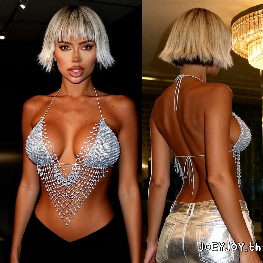 สปอร์ตบราและท้อป-tank สำหรับผู้หญิง ดีไซน์สายสปาเก็ตตี้ halter กะเปอะกะไพร้อมคริส탈 rhinestone