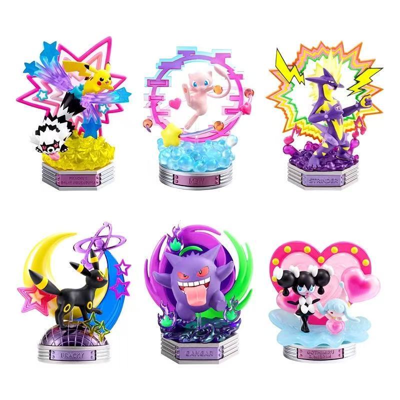 RE MENT Miniature อาหารของเล่น Pokemon Neon Party ตัวเลข Pikachu Umbreon Gengar Mew ของสะสม