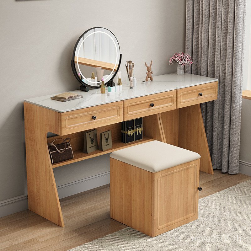 Ju Oak Wood Edge Desk Nordic ไม้เนื้อแข็ง Simple Retractable Full Modern Table Small Apartment Dress