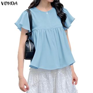 VONDA สไตล์เกาหลี รอบคอดрап แขนพเลทสปอยซิ่ง A-swing เสื้อ