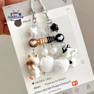 หัวพวงกุญแจ Unisex พวงกุญแจรถน่ารักประณีตแมวจี้ทนทาน Anti-loss พวงกุญแจ พวงกุญแจรูปแมวเหมียวน่ารัก ประดับลูกปัด