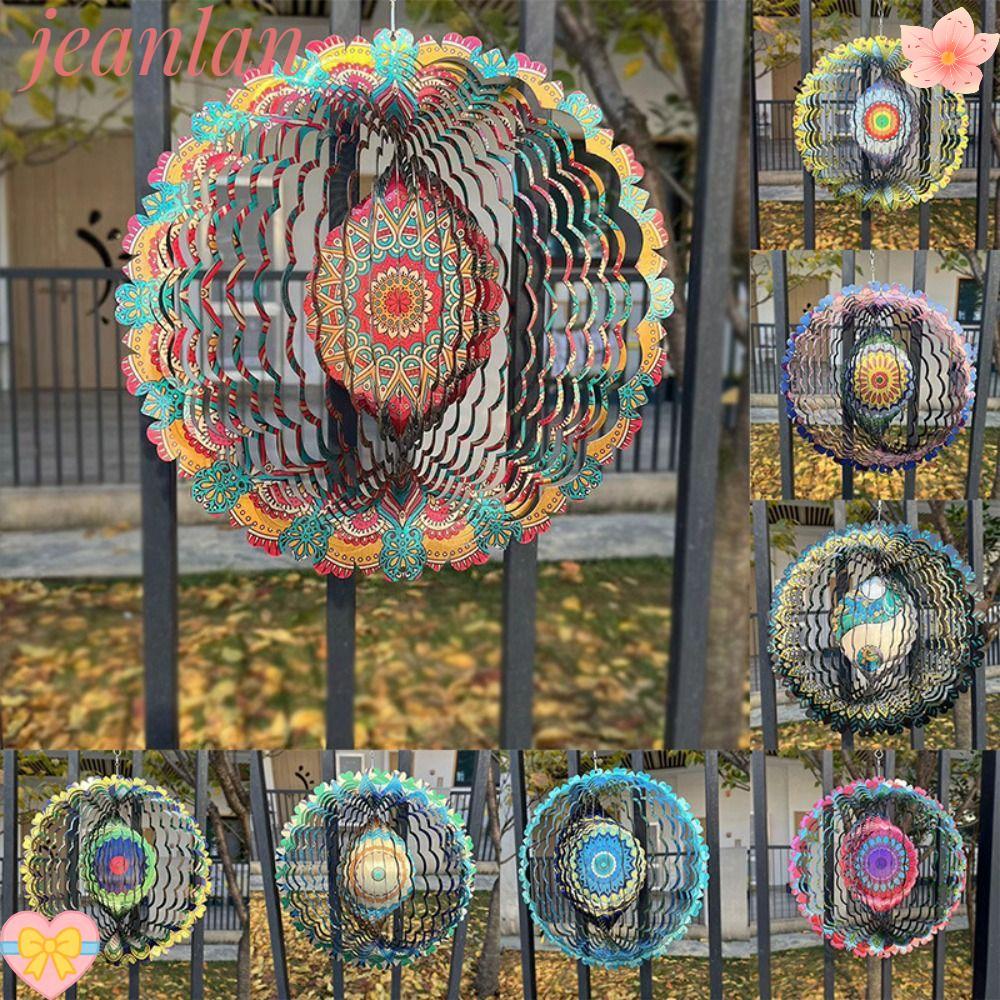 Jeanlan กระดิ่งลมหมุนได้, จี้สวน กระดิ่งลมสีเหล็ก, รูปแบบ Mandala ตกแต่งบ้านแขวนผนังตกแต่ง