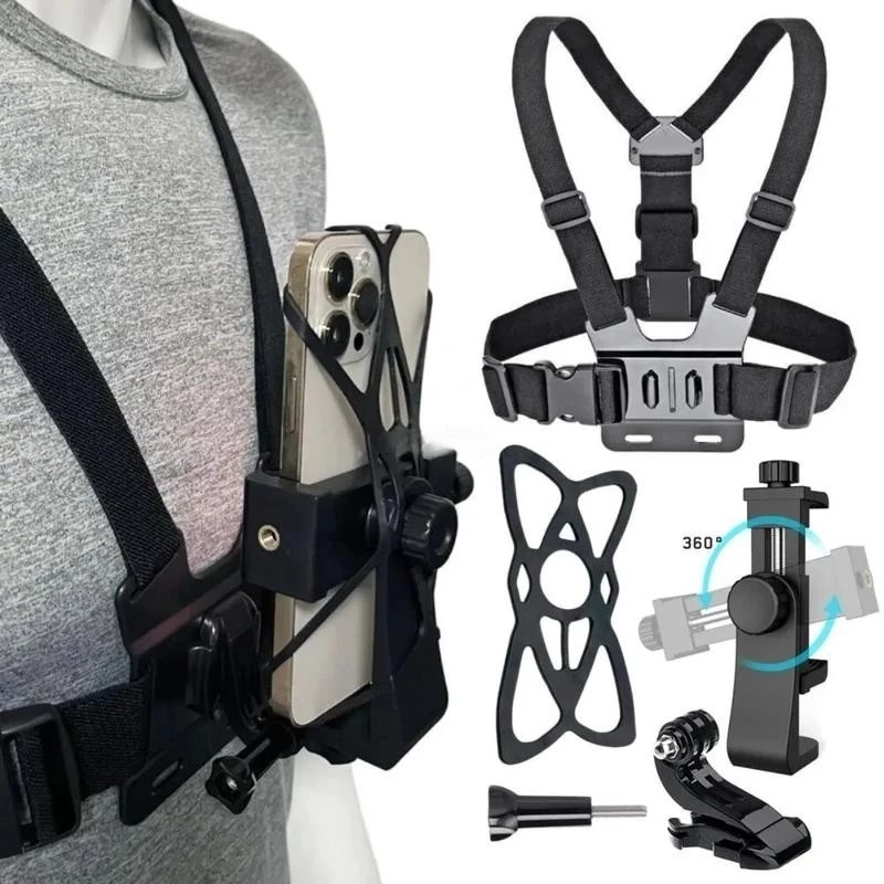 อุปกรณ์เสริมสำหรับกล้องกีฬา Gopro สายรัดหน้าอกโทรศัพท์มือถือ 360 องศา ฝาครอบป้องกันคลิปหนีบโทรศัพท์มือถือติดหน้าอก thumbnail 3