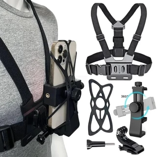 อุปกรณ์เสริมสำหรับกล้องกีฬา Gopro สายรัดหน้าอกโทรศัพท์มือถือ 360 องศา ฝาครอบป้องกันคลิปหนีบโทรศัพท์มือถือติดหน้าอก