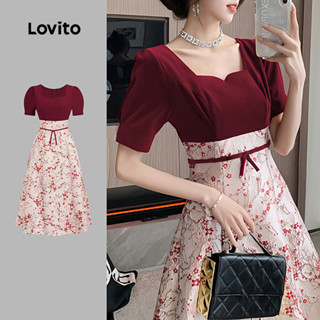 Lovito ชุดเดรสบากาโบโฮสีบล็อกทรงสมอเรือผูกโบว์สำหรับฤดูใบไม้…