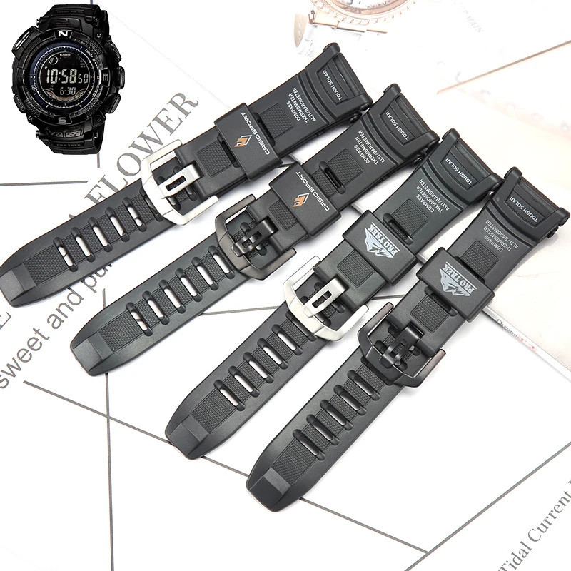 สายนาฬิกายางสําหรับ Casio PRG-130 PRG130Y PRW-1500 สายคล้องคอผู้ชายกีฬากันน้ําเรซิ่นนาฬิกาอุปกรณ์เสร