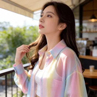 เสื้อเชิ้ตแขนยาวผู้หญิง ผ้าชีฟองเนื้อละเอียด เบาสบาย