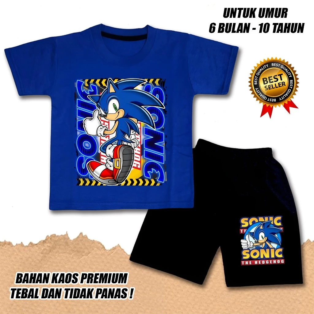 【จัดส่งไทย】ชุดเซ็ต 2ชิ้น BOB BOYS SHORT SLEEVE SUITS GIRLS เสื้อยืด SONIC 2 COTTON DTF CLN สีดํา