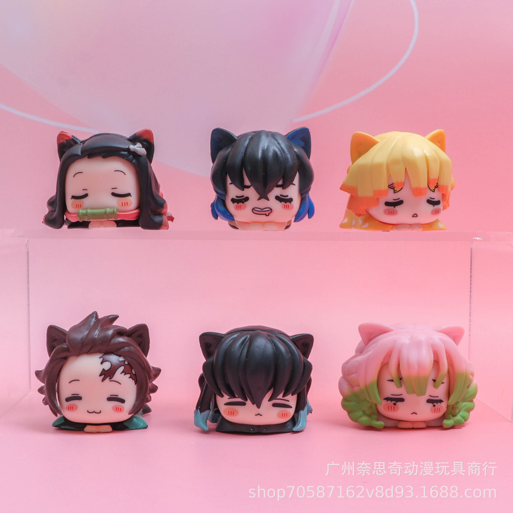 Demon Slayer Anime Figures 6pcs Sleeping ตําแหน่ง Tanjiro Nezuko Mitsuri Zenitsu Action Figure PVC ต