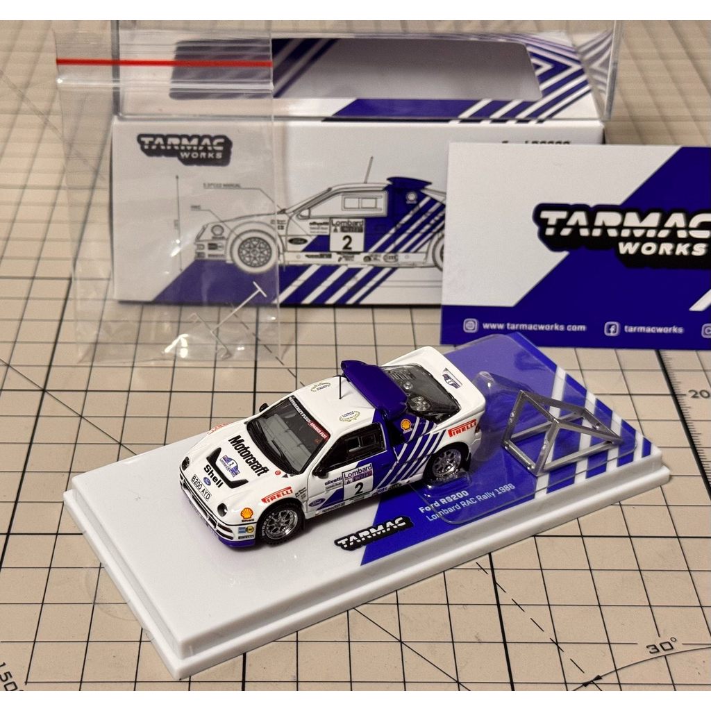1/64 Tarmac Works TW Ford Ford RS200 Lombard RAC Rally 1986 ยี่ห้อใหม่พร้อมสต็อกรถโลหะผสมรุ่นภาพขายภ