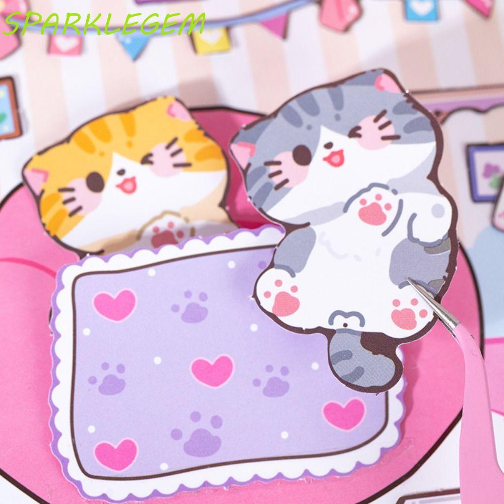 SPARKLEGEM Magnetic Quiet book, Montessori Paper Cat Sticker Book, เกมการฝึกอบรม Handmade Hand Ledger การ์ตูน DIY เด็ก Busy Book ของเล่นของขวัญวันเกิด