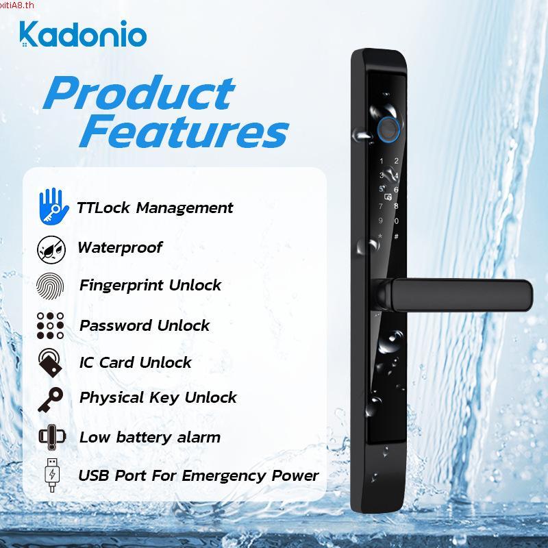 Kadonio กันน้ํากันฝุ่น บานเลื่อน / บานสวิง Digital Door Lock ลายนิ้วมือประตูบานเลื่อนสมาร์ทล็อค TTLO