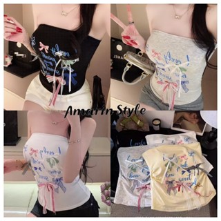 Amarin🌸พร้อมส่ง🌸 เสื้อเกาะอก  มีซับ-in แต่งลายโบว์ ใส่สบาย  …