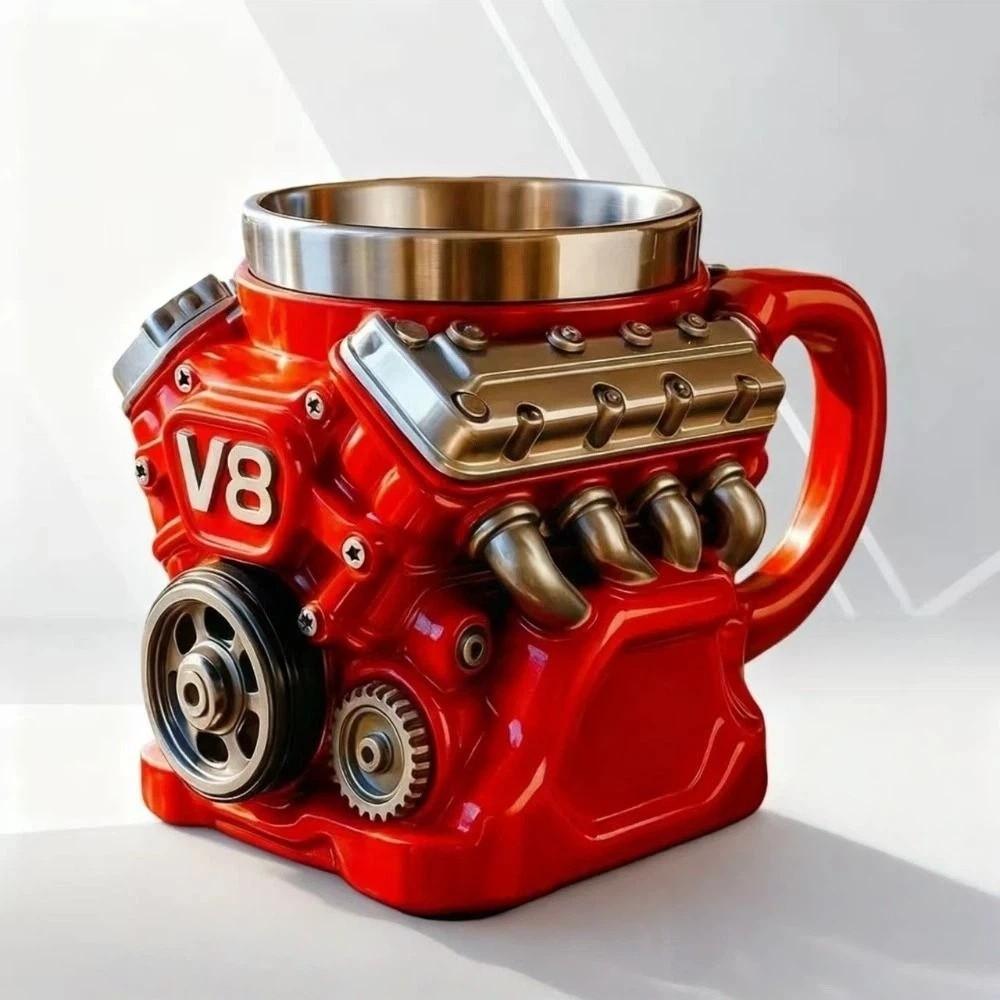 BREEZE แก้วกาแฟเครื่องยนต์, 180ML Double Wall V8 เครื่องยนต์ถ้วยสแตนเลส,ส่วนบุคคล Retro การออกแบบที่สมจริงพร้อมที่จับฉนวนกันความร้อนรถแก้วของขวัญสําหรับผู้ชายและผู้หญิง - รูปที่ 5