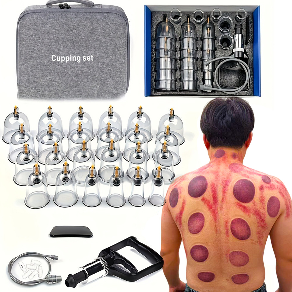 24Pcs Cupping Relax Set Multiple Sizes of Vacuum Cups with Hand Pump and Detailed Cupping Manual Mas