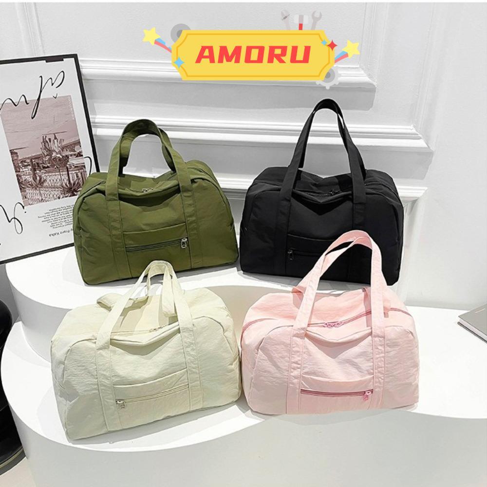 AMOR12U7 กระเป๋าสะพายไหล่, Casual Korean Fitness Storage Bag, Nylon Solid Color Zipper Tote Outdoor