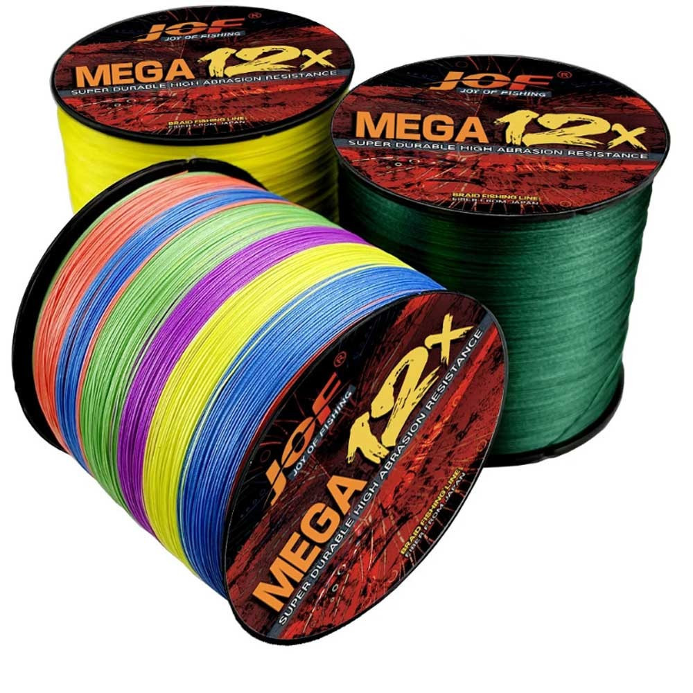 JOF 1000M 12 Strands 25-120Lbs 500M 300M 100M สายถัก Multifilament สําหรับตกปลาสาย PE