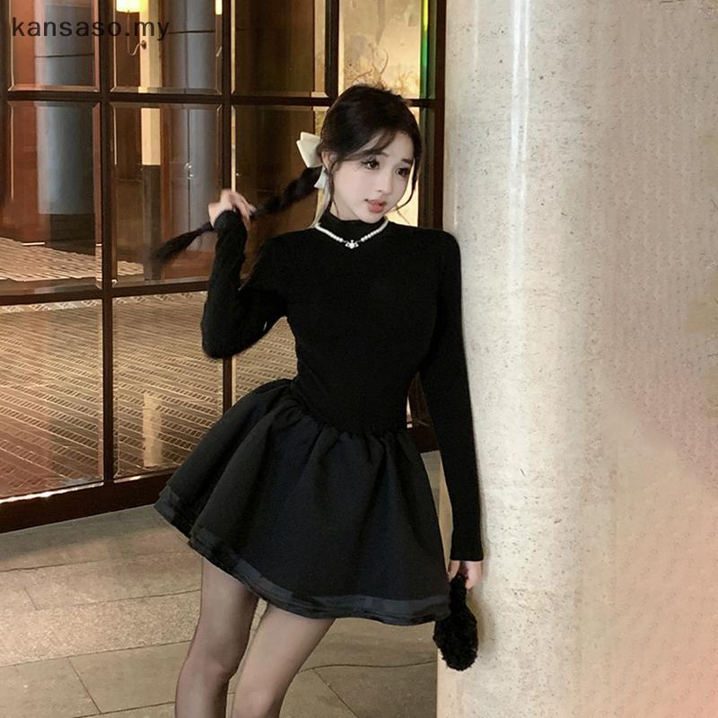 [KSA] ชุดเดรสศพของผู้หญิงเสื้อผ้าไว้ทุกข์แขนยาวชุดเดรสทรงเอคอปก [MY]