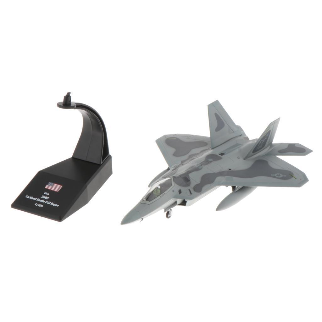 [trdfdv] 1:100 Scale Aviation F-22 Fighter Aircraft Diecast Model w/ Stand Kids Gift