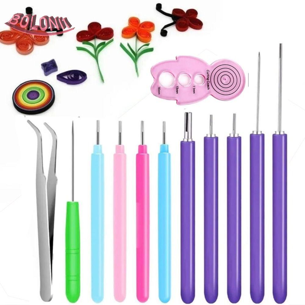 BO 12PCS Quilling ชุดเข็ม, กระดาษหัตถกรรมหลายขนาดกระดาษ Quilling เครื่องมือ, ปฏิบัติ Quilling Slotte