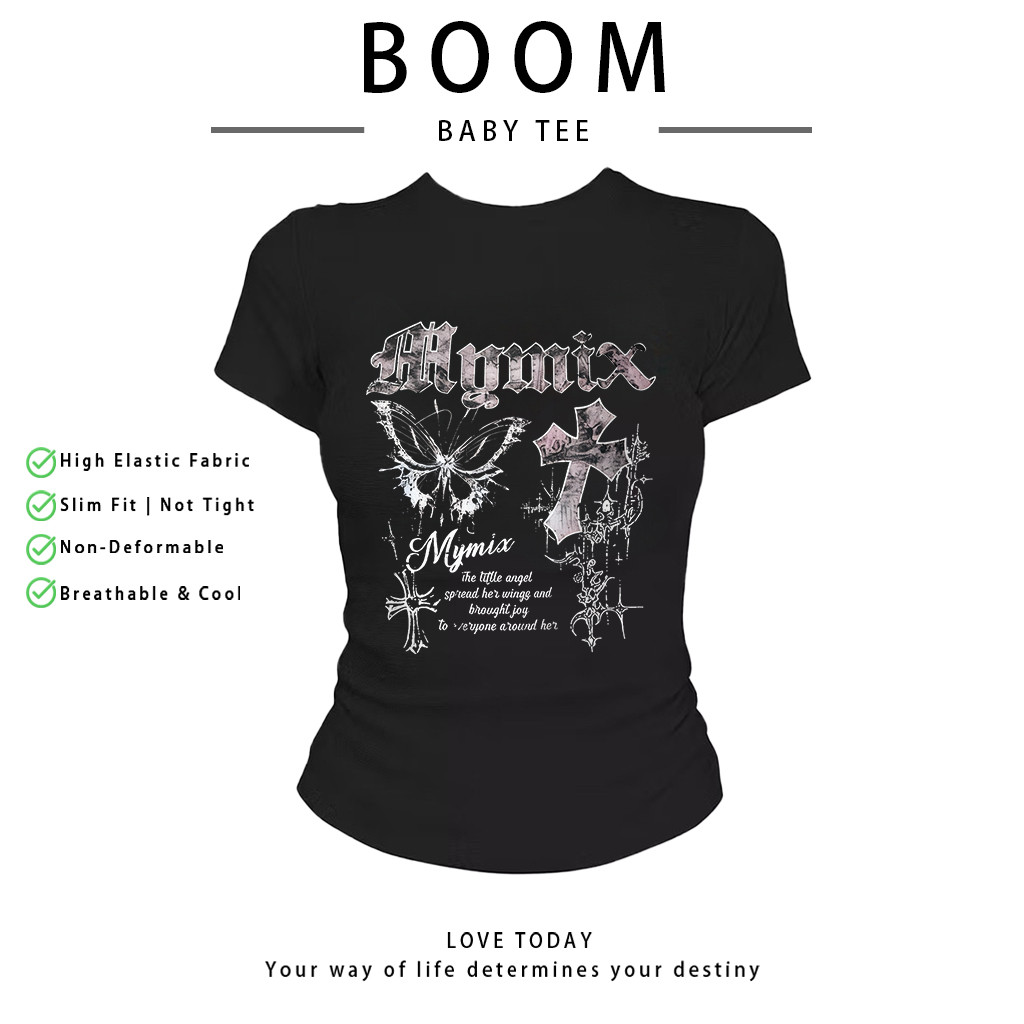 COD（จัดส่งภายใน 24 ชั่วโมง）เสื้อสาวอวบ เสื้อครอปท็อป แขนสั้น babytee สไตล์เกาหลี y2k T-shirt