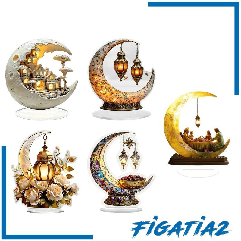 [Figatia2] Ramadan Moon Decor Eid Mubarak เครื่องประดับ 2D แบน Art Craft ตารางจอแสดงผลสําหรับ Office