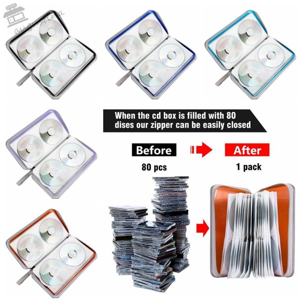 AUGUSTINA CD Case Holder, 80 ความจุ DVD Case, DVD Case Holder Hard Plastic Handbag Portable CD Case 