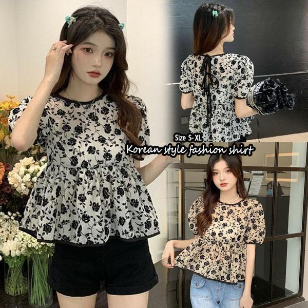 Chili#เสื้อเชิ้ตแขนสั้นสไตล์เรโทรสำหรับผู้หญิง เหมาะสำหรับทุกฤดูกาล น่ารัก และสามารถใส่ได้สองด้าน#W682