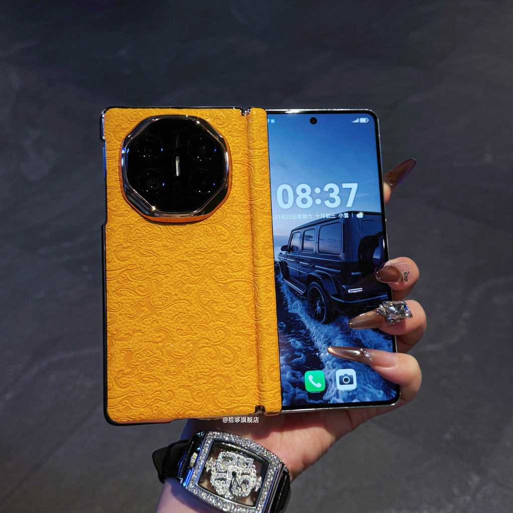 ♙แม่เหล็กดูด [ป้องกันเพลากลางคู่] ใช้ได้กับ Huawei MateX6x5x7 Guofeng เคสโทรศัพท์มือถือลายนูน glory 