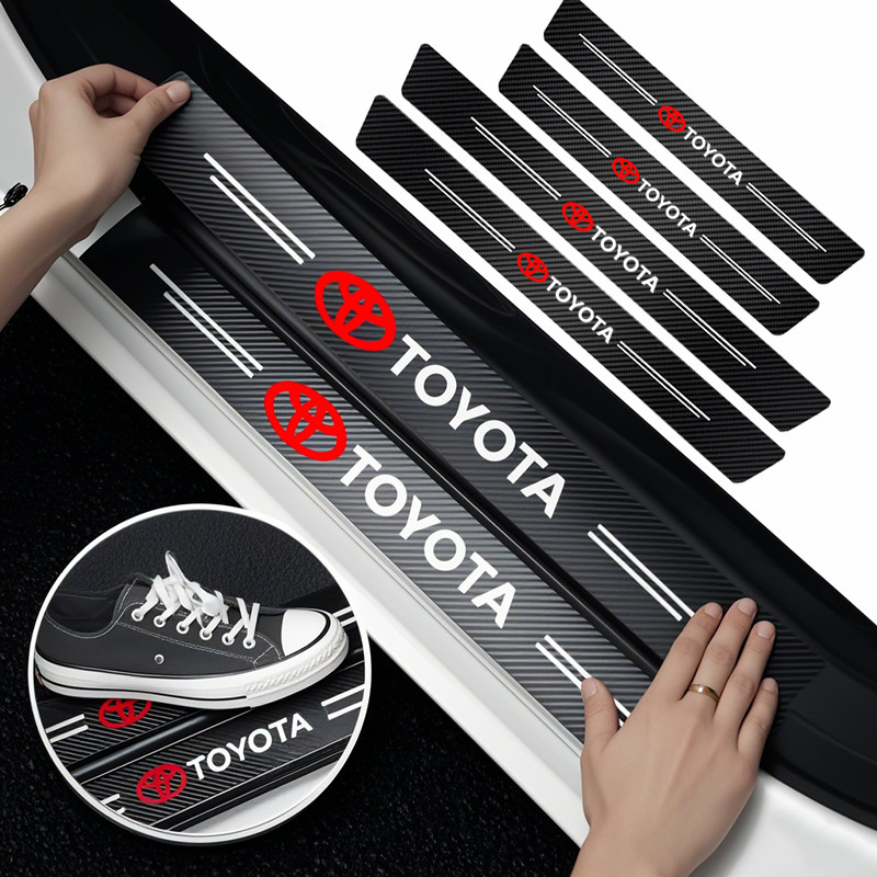 1/4/5Pcs รถประตู Sill Scuff แผ่นตกแต่งสติกเกอร์คาร์บอนไฟเบอร์สําหรับ Toyota GR Corolla Yaris Aygo Prius RAV4 Crown CHR Camry Auris