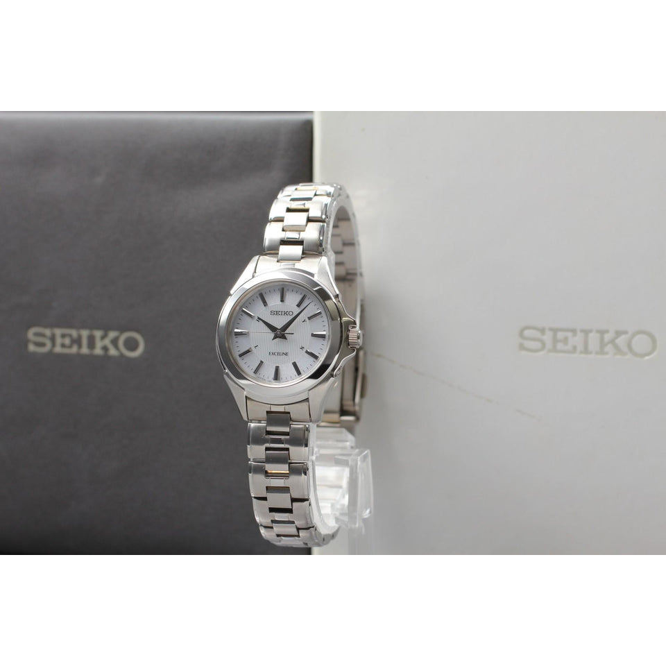 1991 [n mint/fullset] seiko exceline 3b51-0a50 silver solar 29mm qz ladies watch
