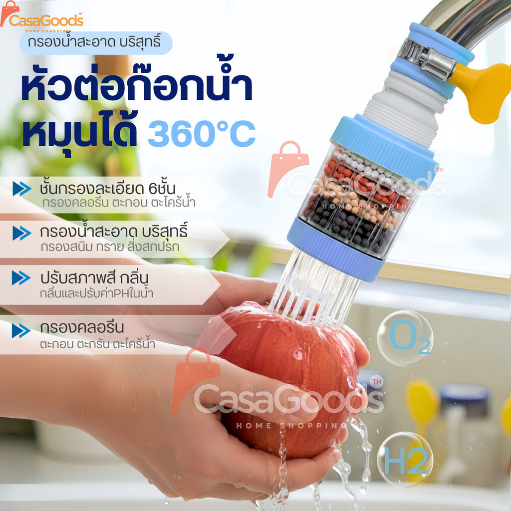 (รุ่นใหม่)หัวต่อก๊อกกรองน้ำ หมุนได้ 360°Cชั้นกรอง 6ชั้น กันน้ำกระเด็น หัวกรองก๊อกน้ำ  ที่กรองน้ำ  หัวกรองน้ำ ระบบน้ำ