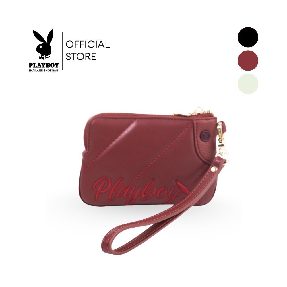 Playboy รุ่น Mina Zip Wristlet กระเป๋าสตางค์คล้องมือ รหัส ST-CB261PB120 ดีไซน์หนังบุนวมปักอักษรโลโก้  มี 3 สี