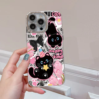 แมวน่ารัก ลวดลาย เคสไอโฟน17 For iPhone 11 13 12 14 15 16 Pro Max X XS Max 7 8 Plus เคส รูปแบบโปร่งใส กันกระแทก TPU Case