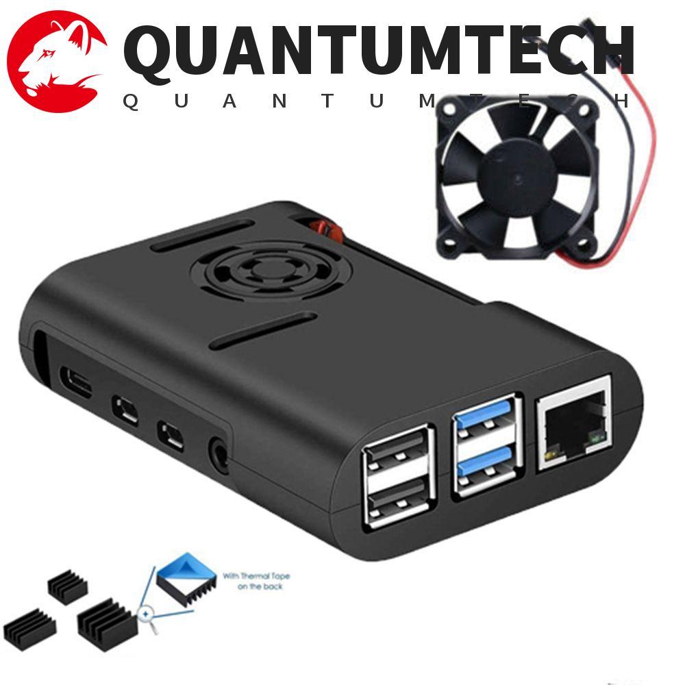 QUANTUMTECH กรณี 3 ใน 1 ฮีทซิงค์ทนทานสําหรับ Raspberry Pi 4 รุ่น B, Pi 4B, Pi 4 สีดําพร้อมพัดลมระบาย