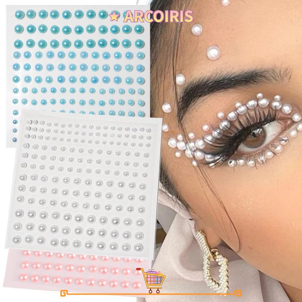 ARCOIRIS แท่งมุกติดผม, สติ๊กเกอร์มุกกาวในตัว, สีเบจสวยผสม 3/4/5/6 มม. สติ๊กเกอร์มุกหน้าสําหรับแต่งหน้าผม
