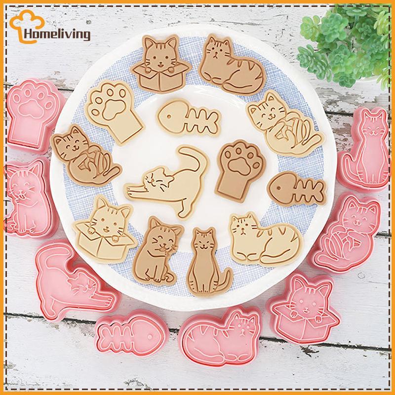 บ้าน 8 ชิ้น/เซ็ตแมวสัตว์เล็กเครื่องตัดคุกกี้ Mould พลาสติก 3D การ์ตูนกดบิสกิตแม่พิมพ์แสตมป์ครัวเบเกอรี่ Pastry Bakeware เครื่องมือ TH