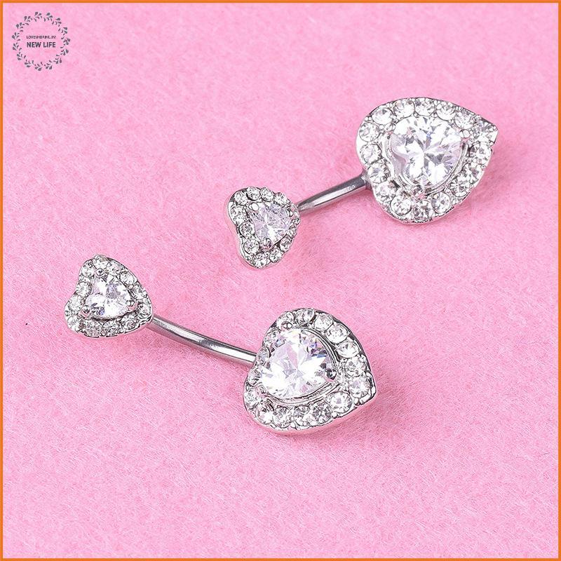 [LS] Crystal Heart Navel Belly Button Rings Barbell Navel Ring Jewelry [PH]