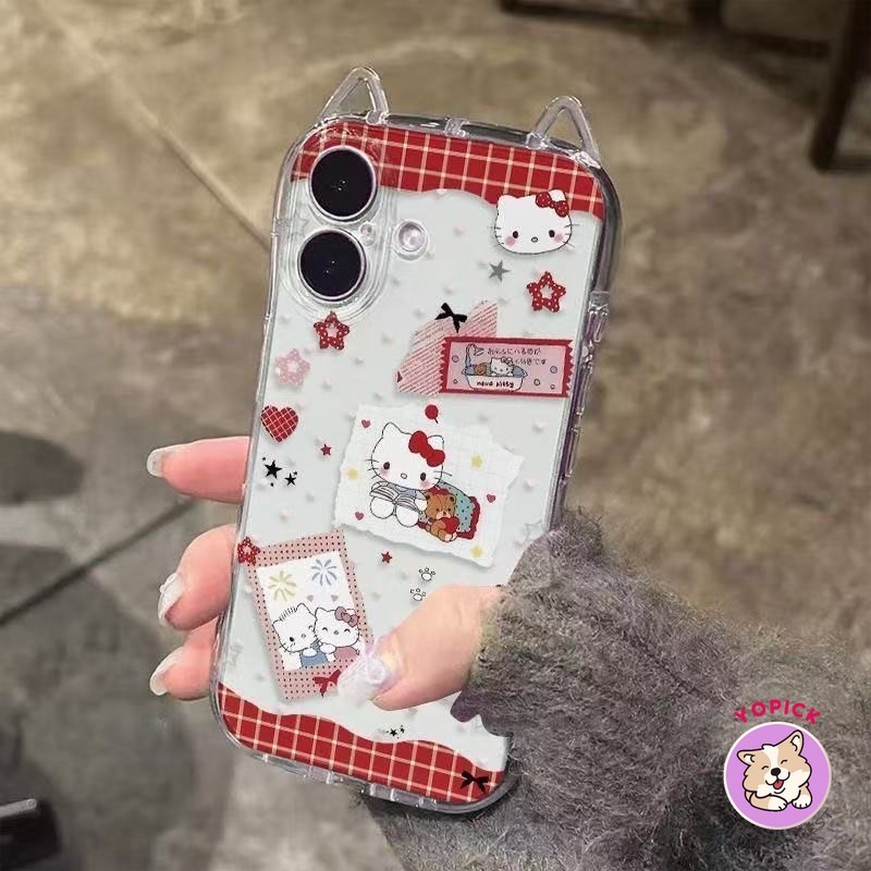 Cherry Cute Cat Phone case for new iPhone16 iPhone 17 151413 12 11pro หูแมว xsmax ซิลิโคน xs/xr ผู้หญิง 78 โปร่งใส TED