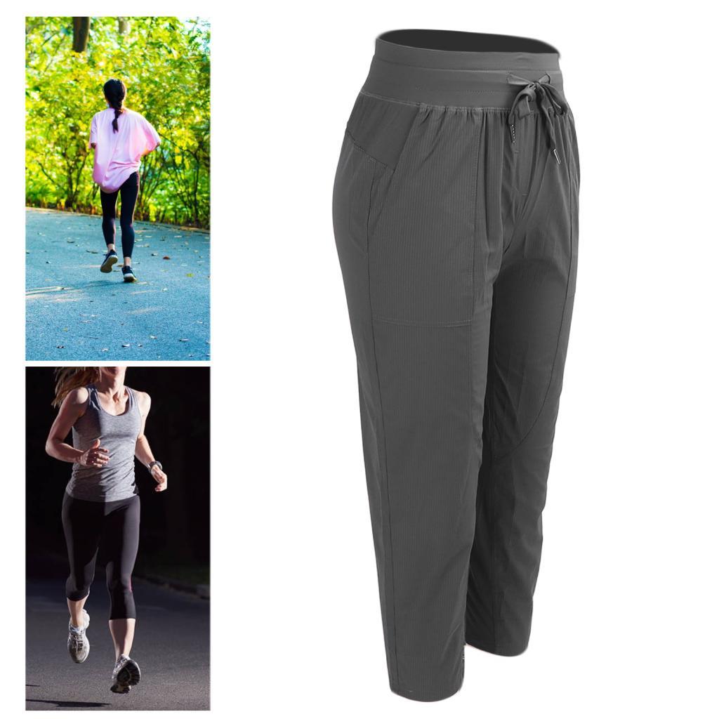 Ymiko Women Fitness Joggers Soft Breathable Drawstring Sweatpants สําหรับวิ่งกิจกรรมกลางแจ้งสีเทา (S