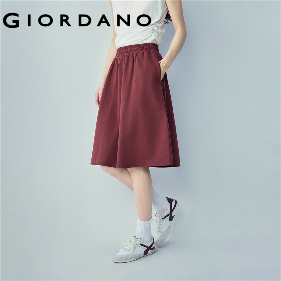 GIORDANO WOMEN 100% Cotton french terry midi skirt 05466452