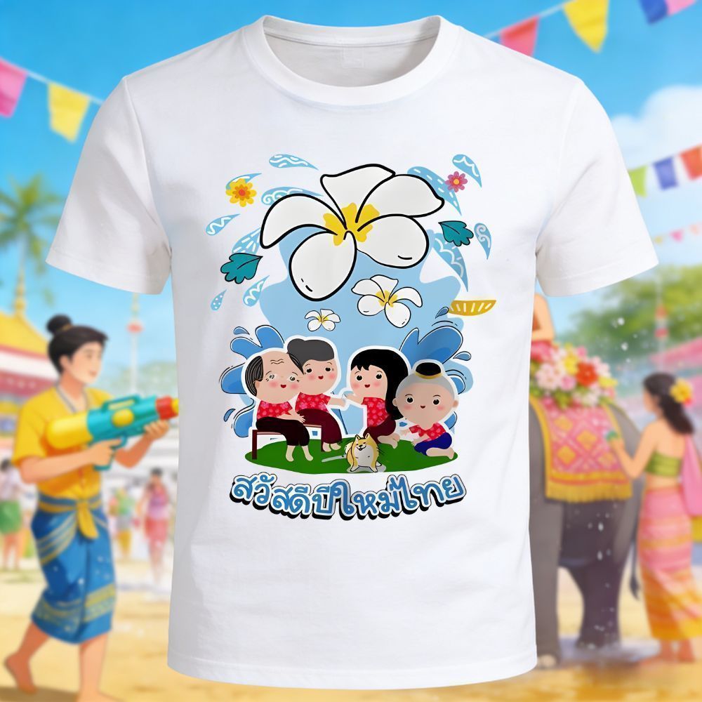 Top.street [COD]💦เสื้อ oversize แขนสั้น songkran festival tshirt cotton100% สวมใส่สบาย 'Water gun' S